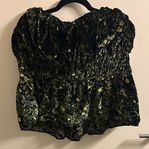 Anthropologie Black and Green Velvet Blouse